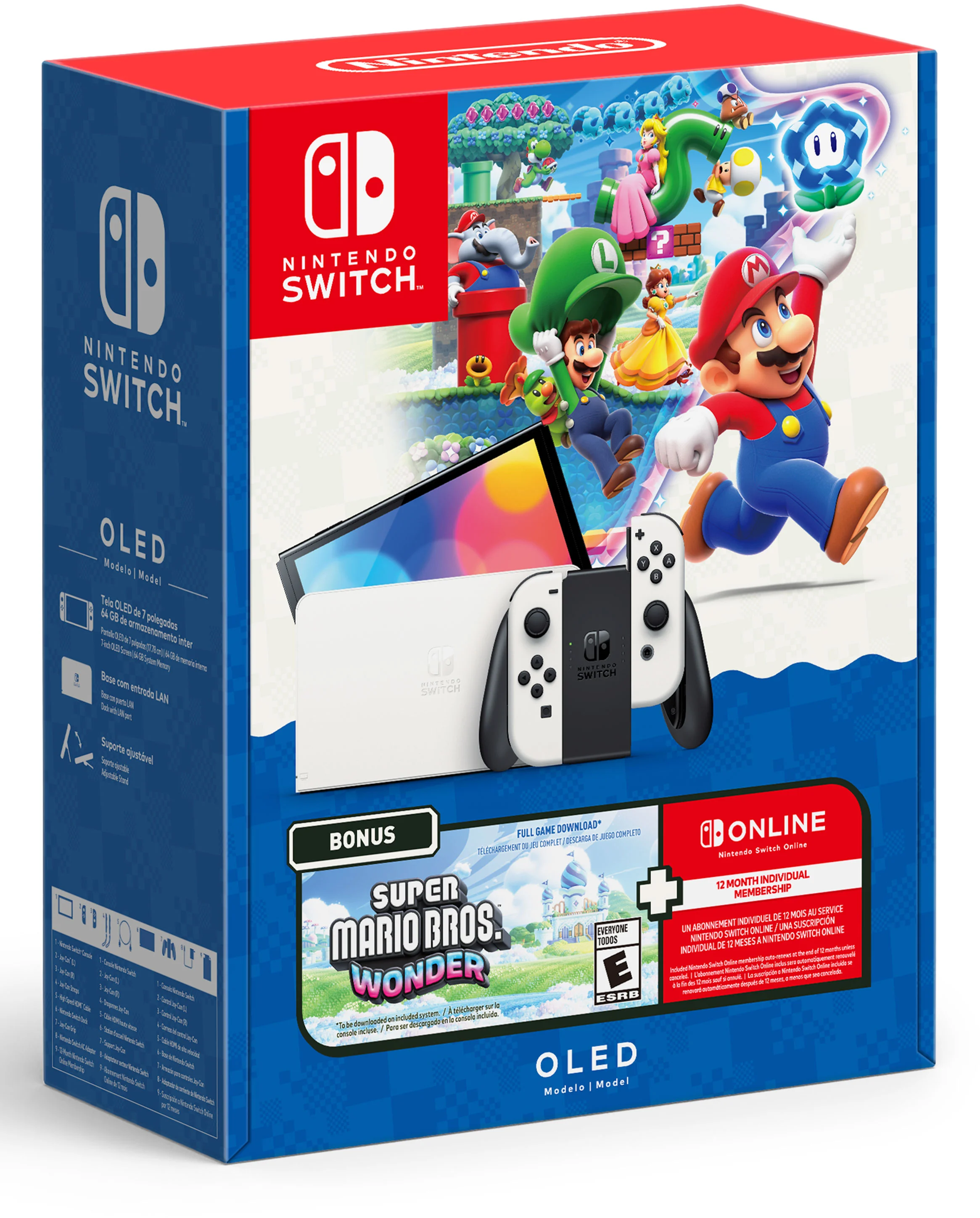 Nintendo Switch OLED White + Membresia Nintendo Switch Online (12 Meses) + Super Mario Bros Wonder